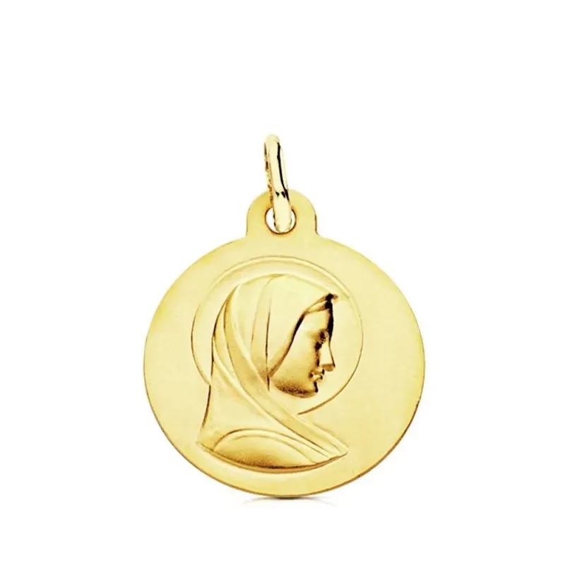 Medalla oro 9k lisa Virgen María Francesa 16mm. ligera [AB3241]