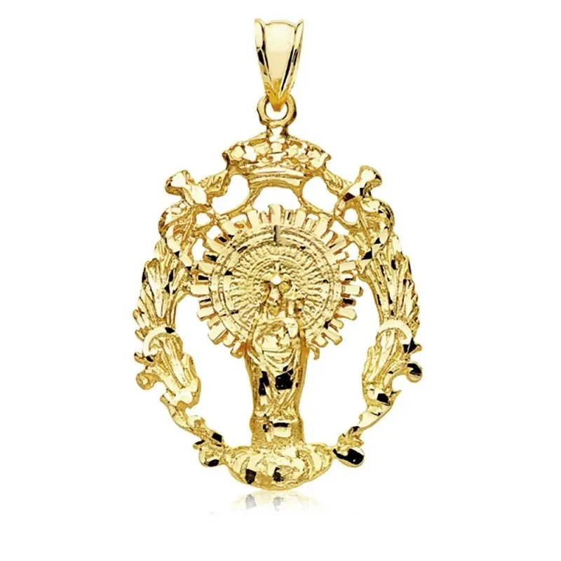 Colgante oro 9k Virgen del Pilar escudo 35mm. 5,85gr. [AB3264]