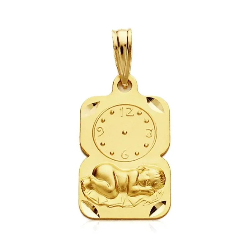 Medalla oro 9k rectangular bebé bajo reloj 19mm. [AB3280]