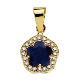 Colgante oro 18k flor piedra azul circonitas 9mm.  [AB3321]