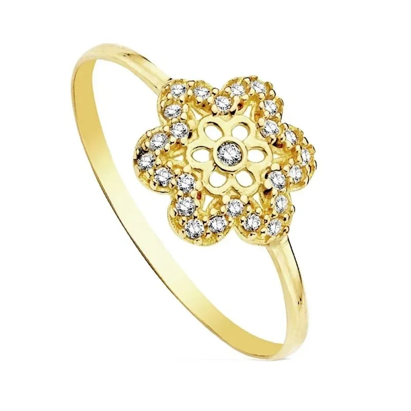 Sortija oro 18k flor multipiedra 9mm. [AB3327]