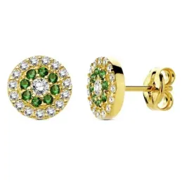 Pendientes oro 18k piedras verdes circonita 7mm. [AB3331]