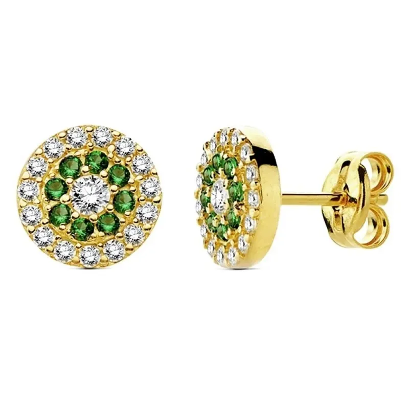 Pendientes oro 18k piedras verdes circonita 7mm. [AB3331]