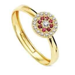 Sortija oro 18k piedras rojas circonita 7mm. [AB3333]