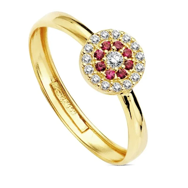 Sortija oro 18k piedras rojas circonita 7mm. [AB3333]