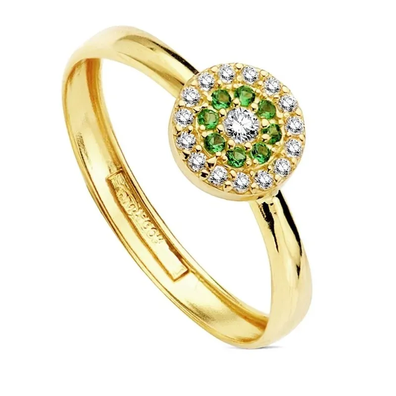 Sortija oro 18k piedras verdes circonita 7mm. [AB3334]