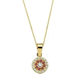 Colgante oro 18k piedras rojas circonita 7mm. cadena 45cm. [AB3336]
