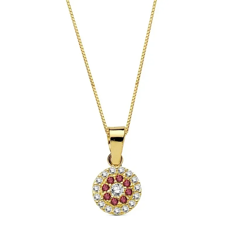 Colgante oro 18k piedras rojas circonita 7mm. cadena 45cm. [AB3336]