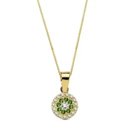 Colgante oro 18k piedras verdes circonita 7mm. cadena 45cm. [AB3337]