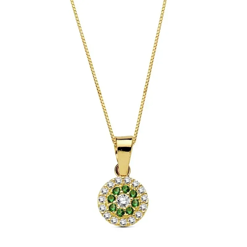 Colgante oro 18k piedras verdes circonita 7mm. cadena 45cm. [AB3337]