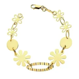 Pulsera oro 18k flores y chapitas 20cm. 4,80gr. [AB3357]