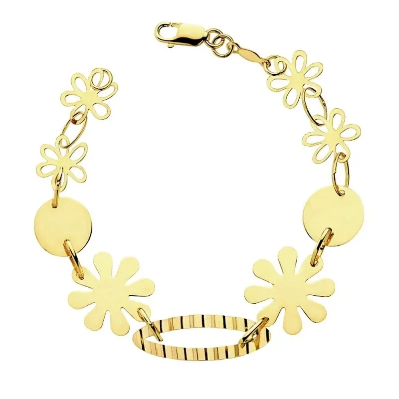 Pulsera oro 18k flores y chapitas 20cm. 4,80gr. [AB3357]