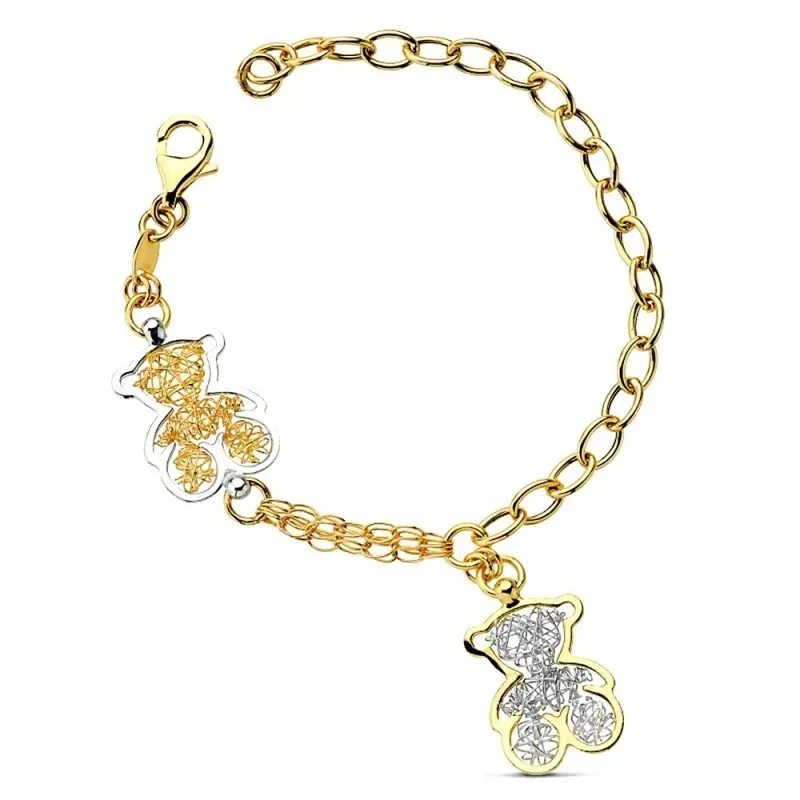 Pulsera oro 18k bicolor ositos y eslabones 19cm. 9,45gr.  [AB3366]