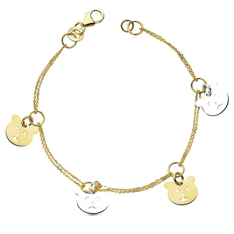 Pulsera oro 18k bicolor ositos 19,5cm. 5,35gr. [AB3385]