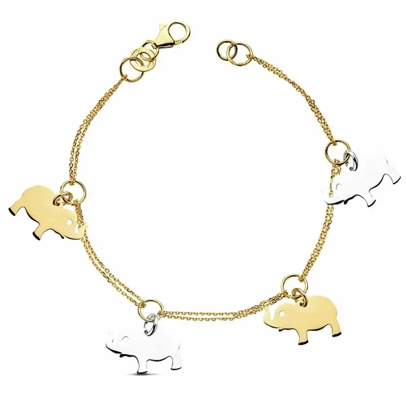 Pulsera oro 18k bicolor elefantes 19cm. 6gr. [AB3387]