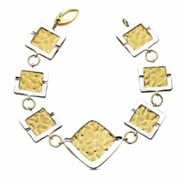Pulsera oro 18k bicolor laser cuadros 19,5cm. 22,35gr. [AB3421]