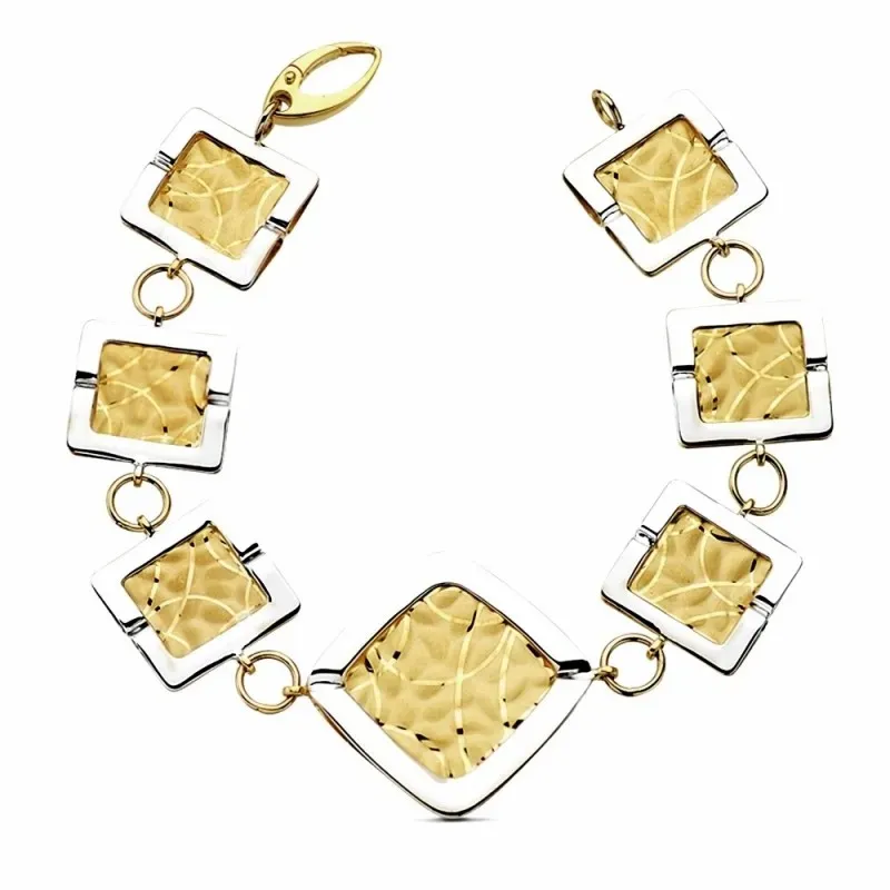 Pulsera oro 18k bicolor laser cuadros 19,5cm. 22,35gr. [AB3421]