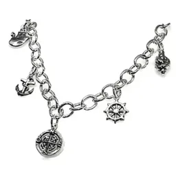 Pulsera plata Ley 925m fetiches marineros 19cm. [AB3615]