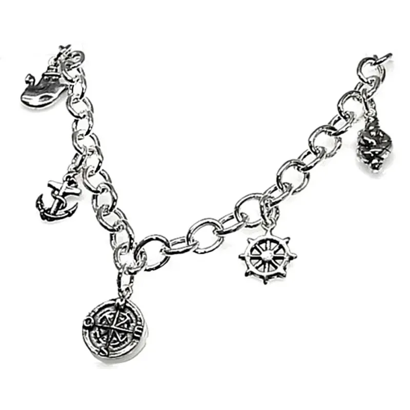 Pulsera plata Ley 925m fetiches marineros 19cm. [AB3615]