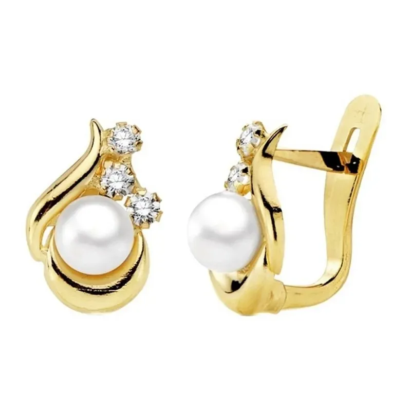 Pendientes oro 18k perla cultivada circonitas 11mm. [AB3702]