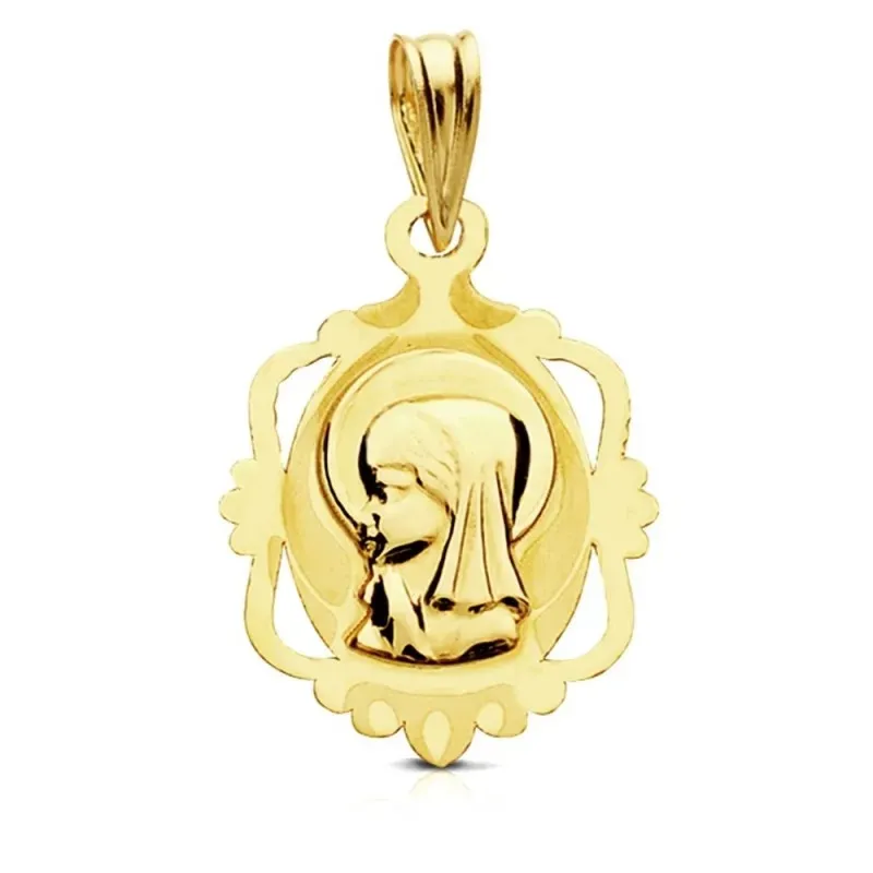 Medalla oro 9k Virgen Niña marco 20mm. [AB3219GR]
