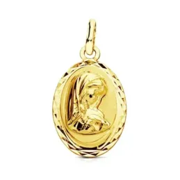 Medalla oro 9k óvalo tallado Virgen Niña 19mm.  [AB3228GR]