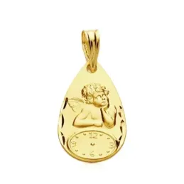 Medalla oro 9k lágrima bebé ángel sobre reloj 19mm. [AB3231GR]