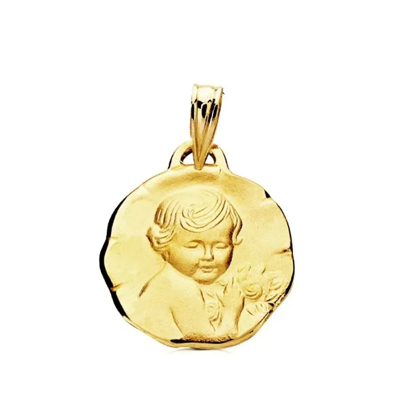 Medalla oro 9k Niño de la flor 15mm. [AB3245GR]