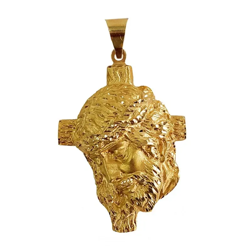 Cabeza rostro Cristo oro 18k cruz 40mm. [AA2445]
