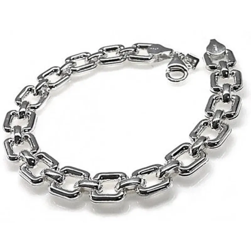 Pulsera plata Ley 925m estampada cuadros [AB4342]