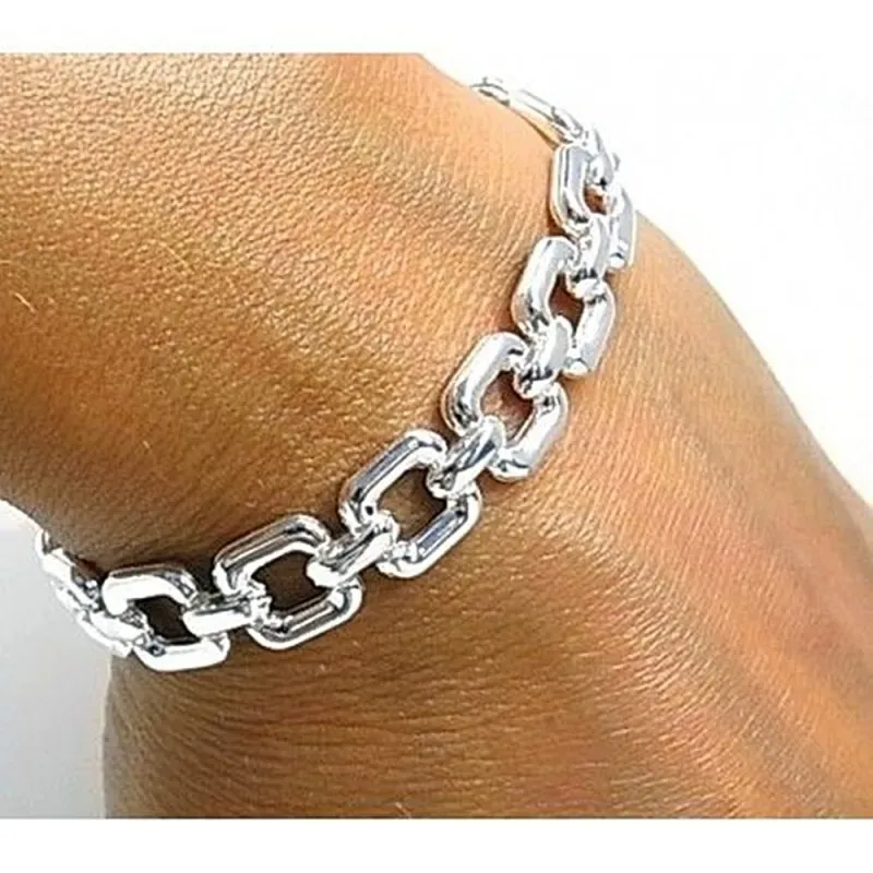 Pulsera plata Ley 925m estampada cuadros [AB4342]
