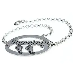 Pulsera plata Ley 925m cadena rolo chapa motivo RUNNING [AB4412]