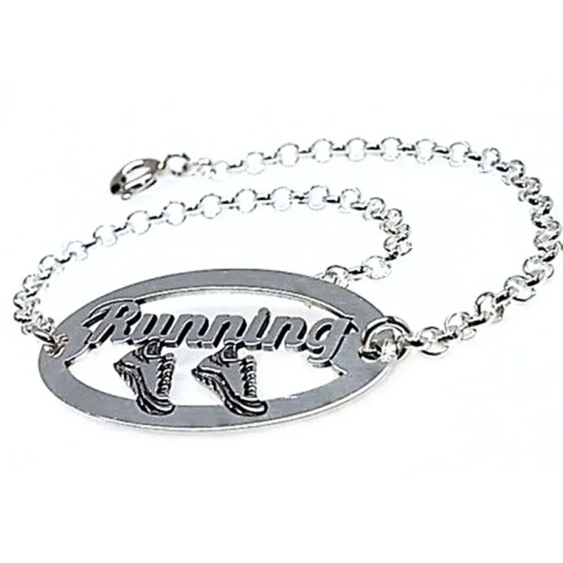 Pulsera plata Ley 925m cadena rolo chapa motivo RUNNING [AB4412]