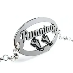 Pulsera plata Ley 925m cadena rolo chapa motivo RUNNING [AB4412]