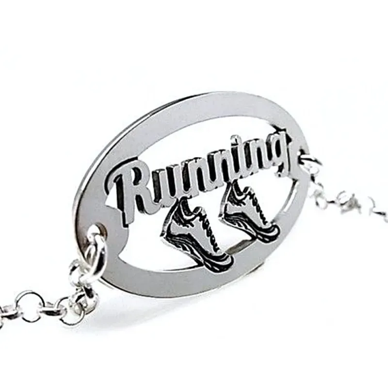 Pulsera plata Ley 925m cadena rolo chapa motivo RUNNING [AB4412]