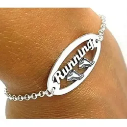 Pulsera plata Ley 925m cadena rolo chapa motivo RUNNING [AB4412]