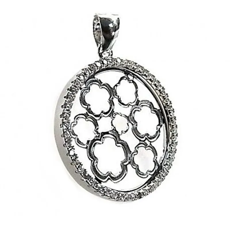 Colgante plata Ley 925m rodiado motivos flores caladas [AB4447]