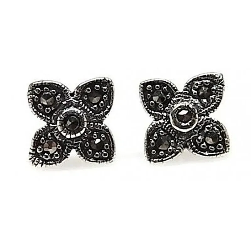 Pendientes plata Ley 925m motivo flor piedras marquesitas [AB4508]