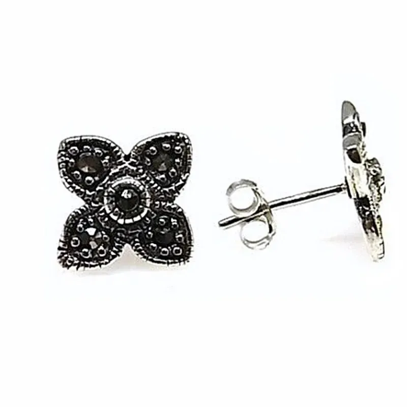 Pendientes plata Ley 925m motivo flor piedras marquesitas [AB4508]