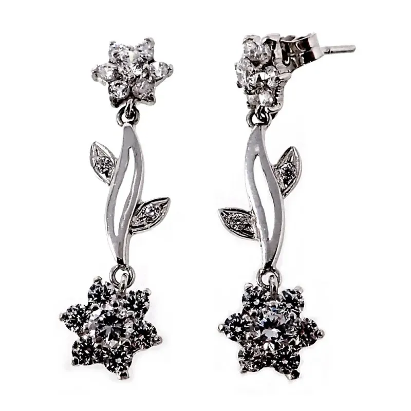 Pendientes oro blanco 18k motivo flor circonitas [AB4586]