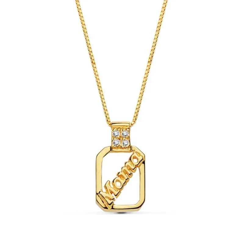 Colgante gargantilla oro 18k MAMÁ circonitas calado 44cm. [AB4624]