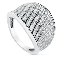 Sortija oro blanco 18k ancha filas circonitas [AB4629]