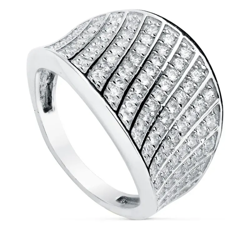 Sortija oro blanco 18k ancha filas circonitas [AB4629]