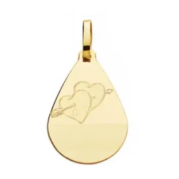 Medalla oro 18k gota corazones flecha 21mm. [AB4640]