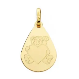 Medalla oro 18k gota oso corazón 21mm. [AB4642]