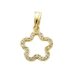 Colgante oro 18k flor hueca 14mm. circonitas [AB4652]
