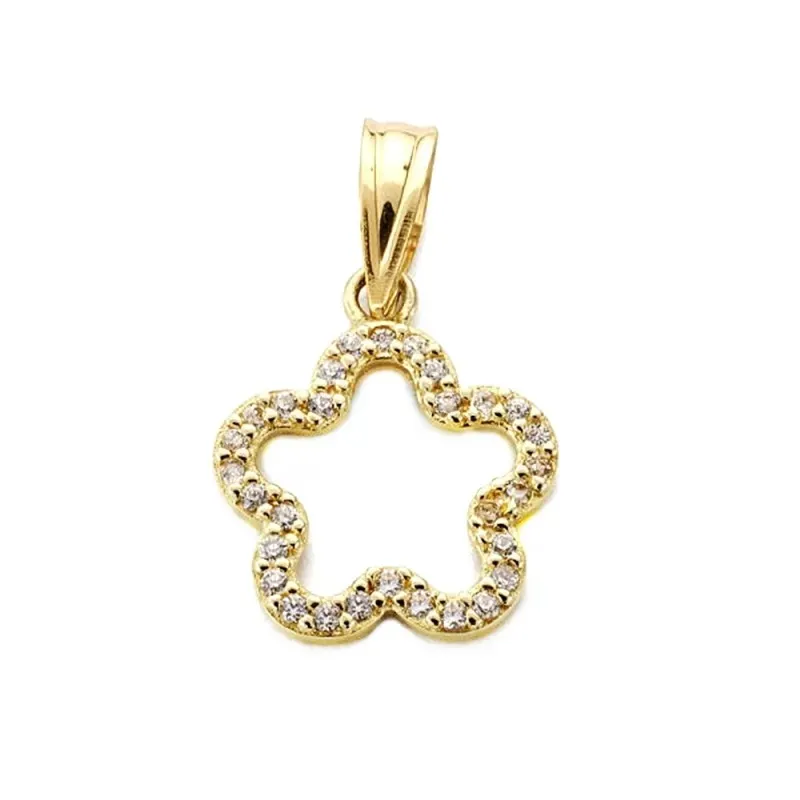 Colgante oro 18k flor hueca 14mm. circonitas [AB4652]