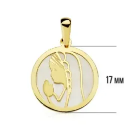 Medalla oro 18k nácar Virgen Niña redonda 17mm. [AB4655]
