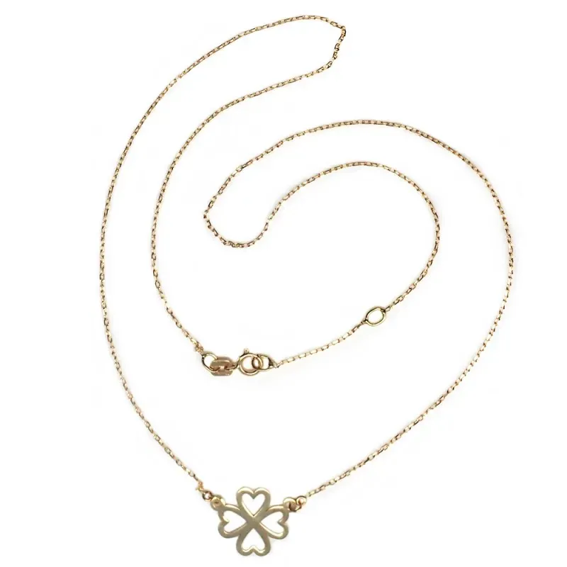 Colgante gargantilla oro 18k corazones cuatrebol 12mm. 45cm. [AB4656]