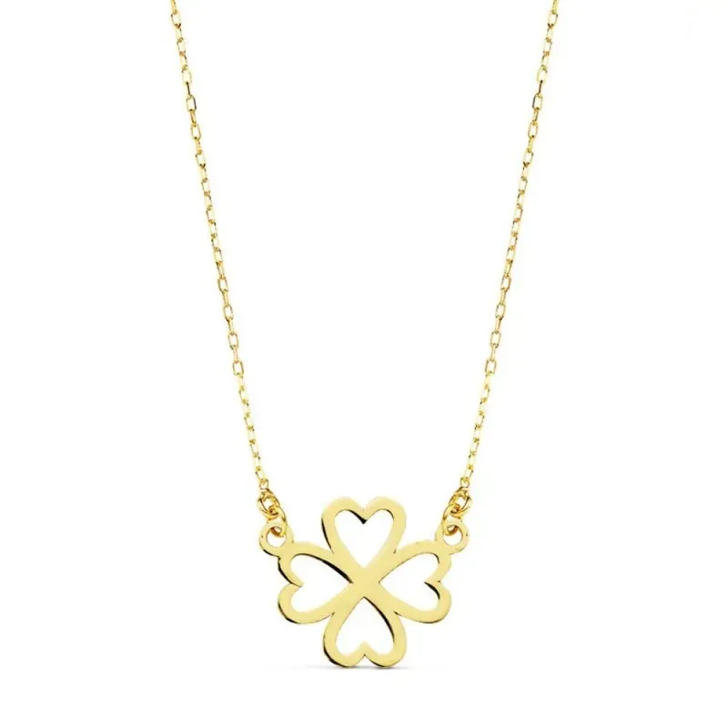 Colgante gargantilla oro 18k corazones cuatrebol 12mm. 45cm. [AB4656]